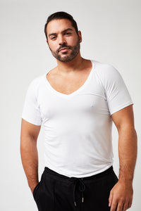 Sweatproof Deep V Neck Undershirt (White)