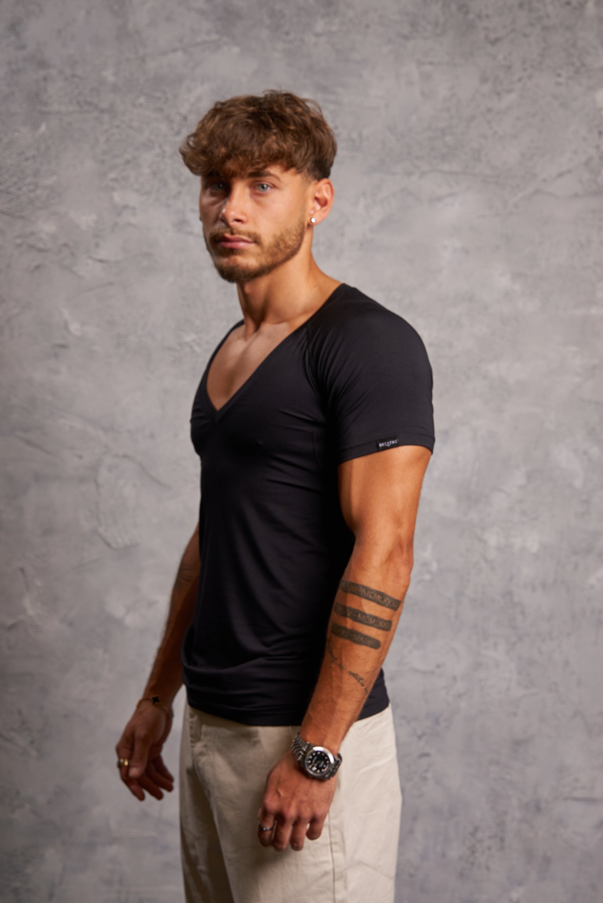 Sweatproof Deep V Neck Undershirt (Black)