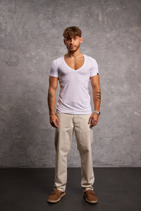 Sweatproof Deep V Neck Undershirt (White)