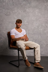 Sweatproof Deep V Neck Undershirt (White)