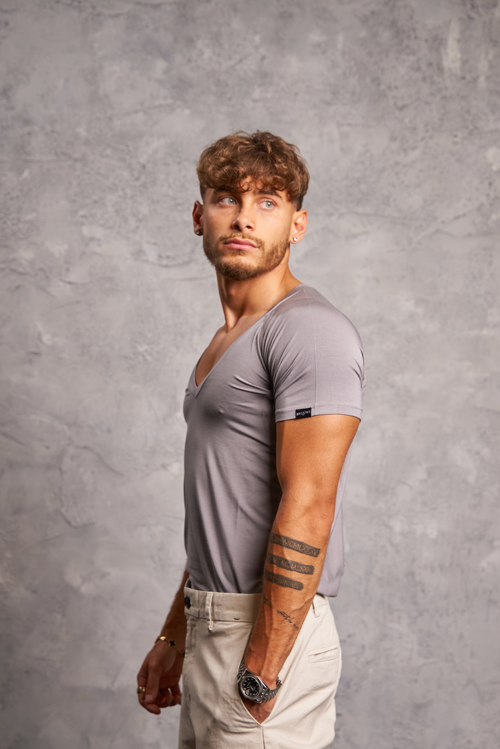 Sweatproof Deep V Neck Undershirt (Grey)