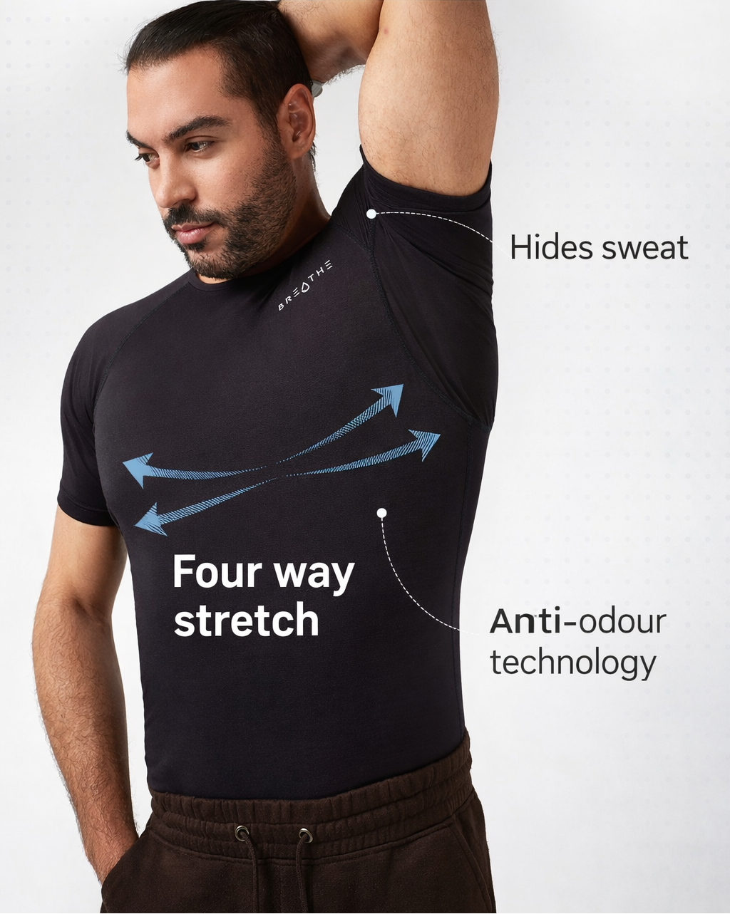 Mens Sweatproof Crewneck Undershirt Black