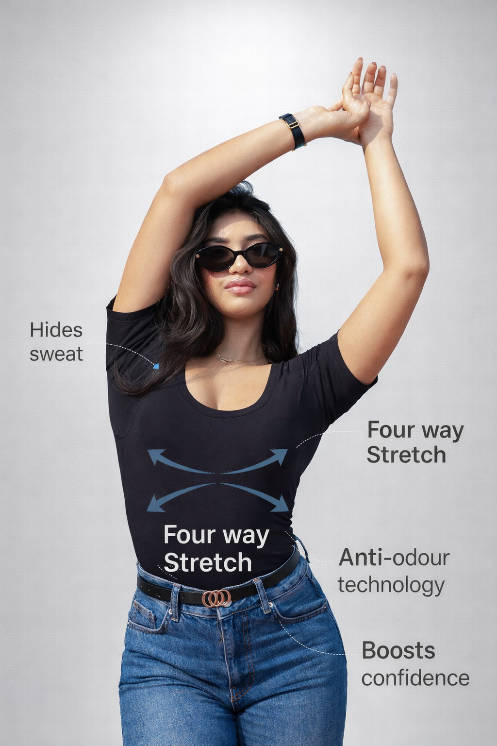 Womens Scoopneck Sweatproof Undershirt Black