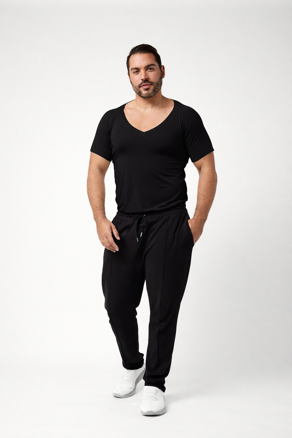 Sweatproof Deep V Neck Undershirt (Black)