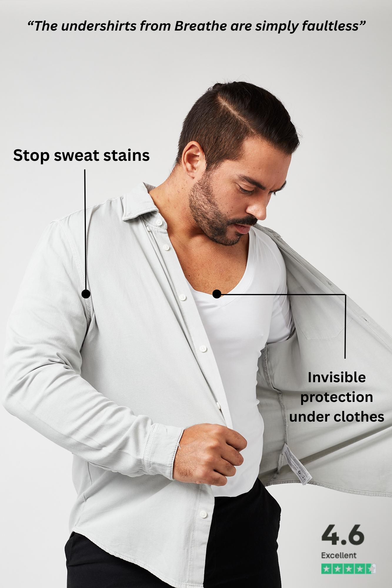 Sweatproof Deep V Neck Undershirt (White)