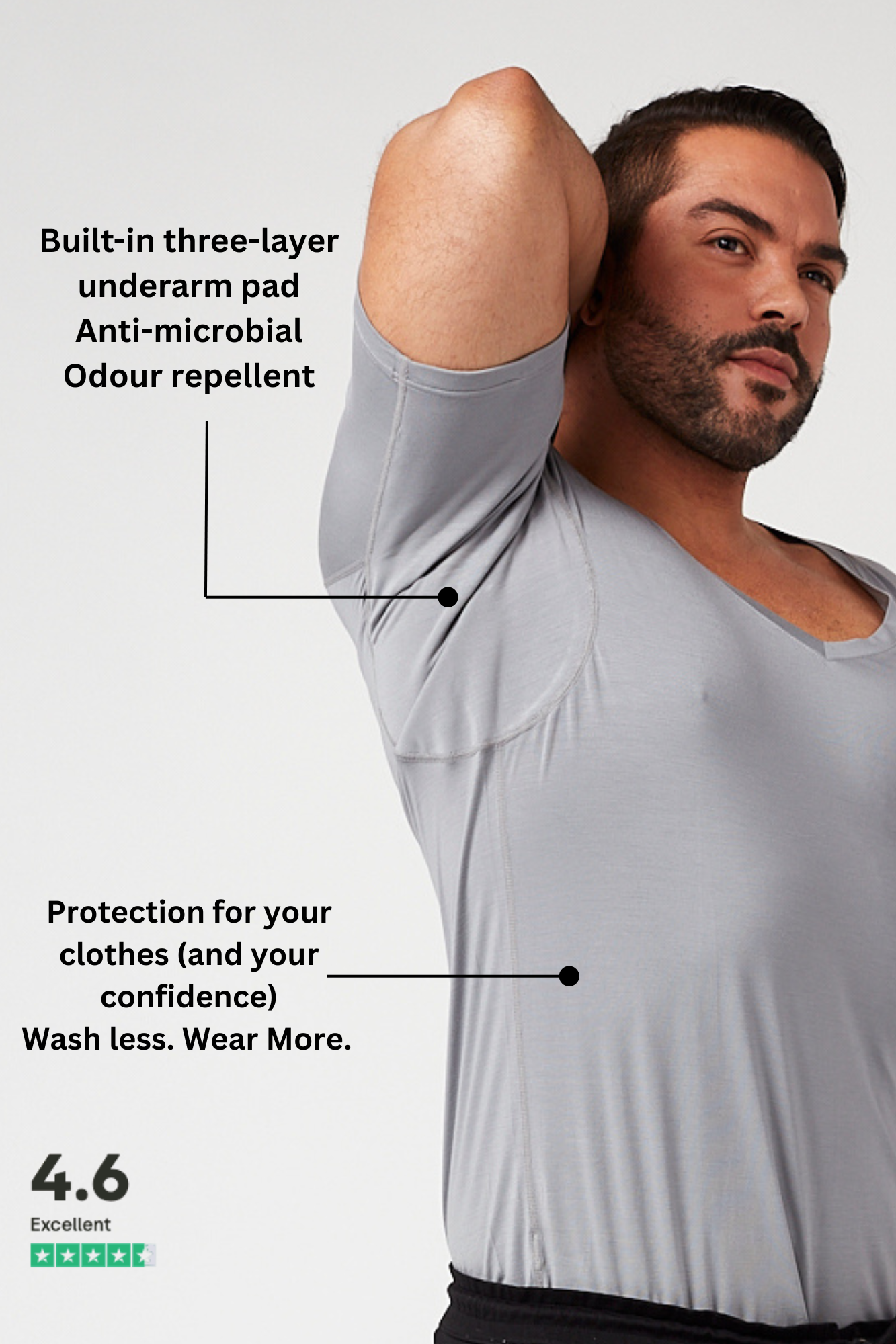 Sweatproof Deep V Neck Undershirt (Grey)