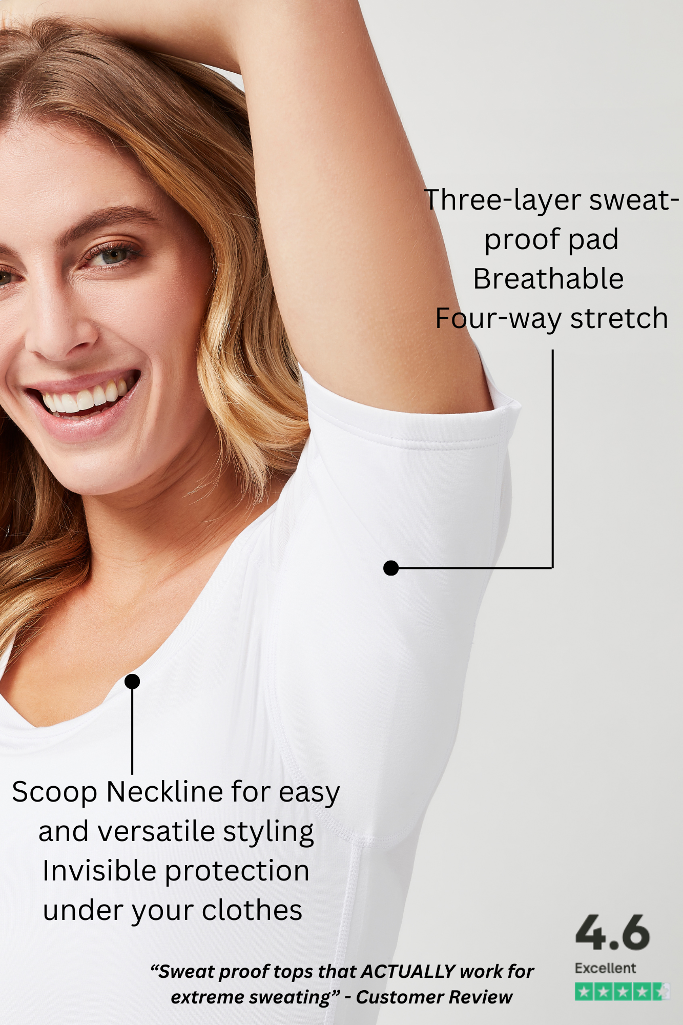 Sweatproof Scoop Neck Undershirt (White)